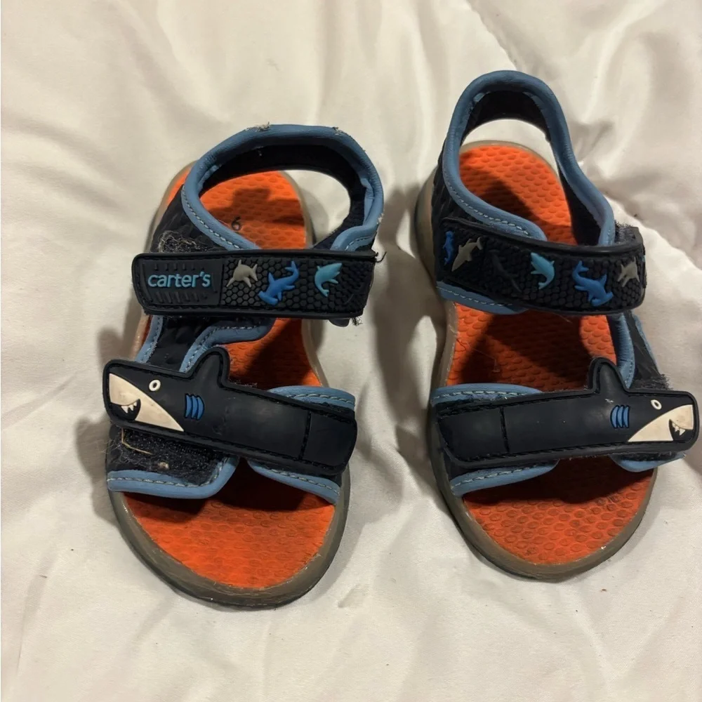 Carter's Kids Shark Sandals - Navy and Orange size 6- Velcro straps